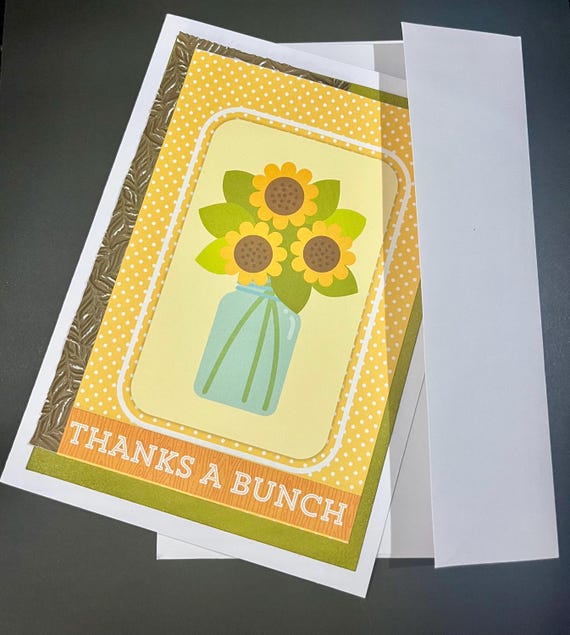 Sunflower Thank You Card: Embossed Leaves, Handmade