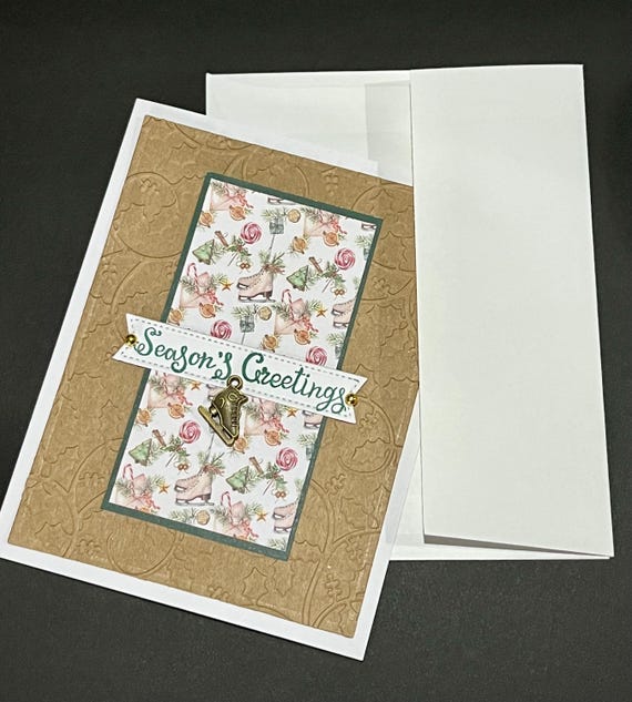 Seasons Greetings card, skate charm