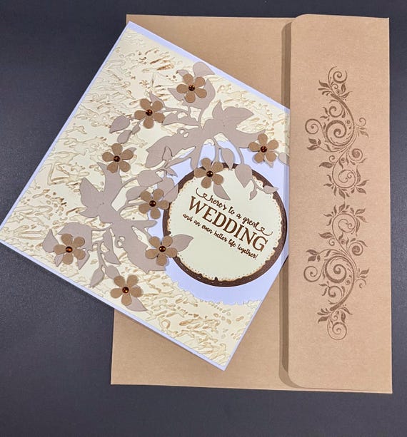 Floral Wedding Card: Embossed Ivory, Handmade
