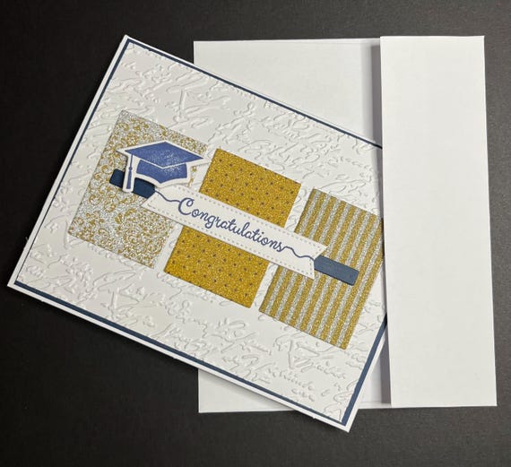 Congratulations card, A2 size graduation card, navy blu and gold