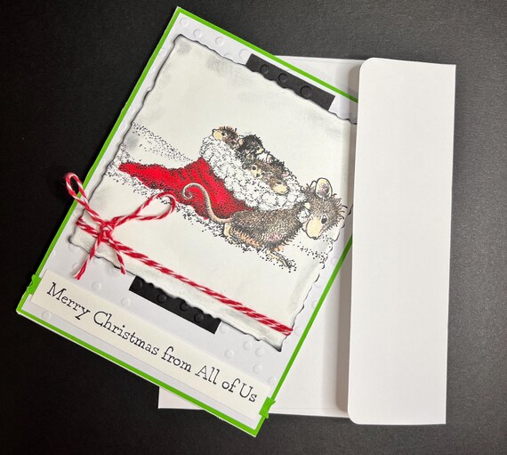 Handmade Christmas card, A2 size, Merry Christmas from All of Us, House Mouse Christmas Friends