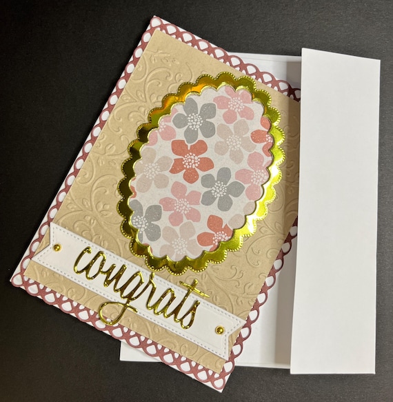 Congratulations card, A2 size, Congrats, gold, beige, burgundy