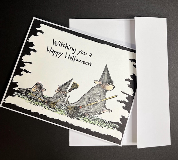 Handmade Halloween card, A2 size, Witching you a Happy Halloween, House Mouse Desgin