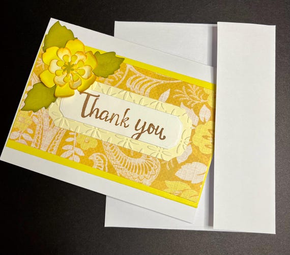 Thank You card, A2 size, 5 layer flower, yellow