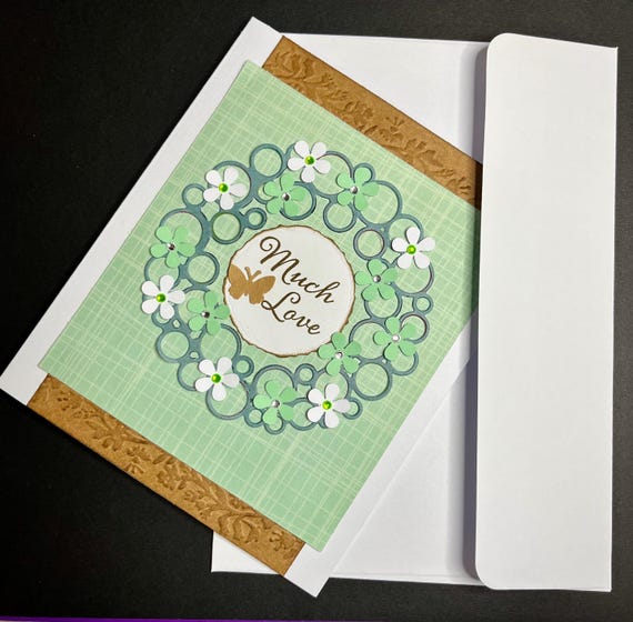 Much Love card, white and green floral