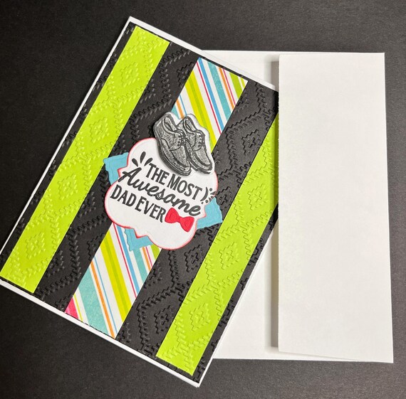 Dad Card, A2 Embossed Black Green Stripes, Father's Day Birthday