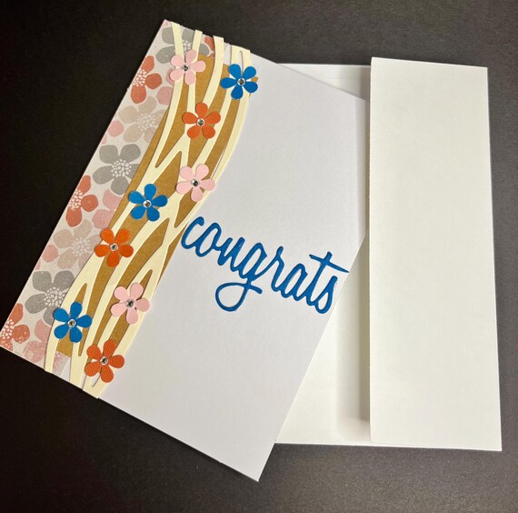 Congratulations card, A2 size, Congrats ocean blue and floral