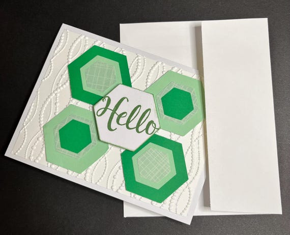 Hello card, A2 size, decorative pearls and shades of green