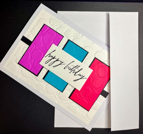 Handmade Birthday card, 5x7, happy birthday, 3D embossed balloons and vibrant colours