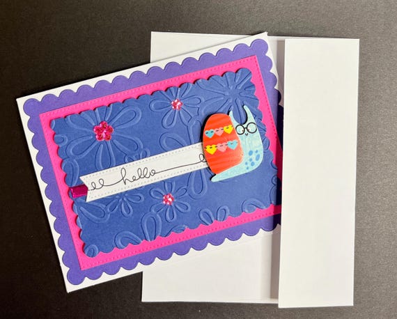 Hello card, A2 size,flowers and snail