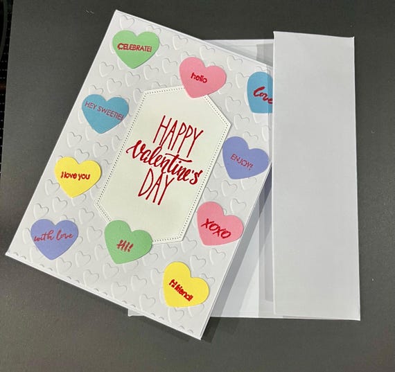 Happy Valentines Day card, conversational hearts, A2 size