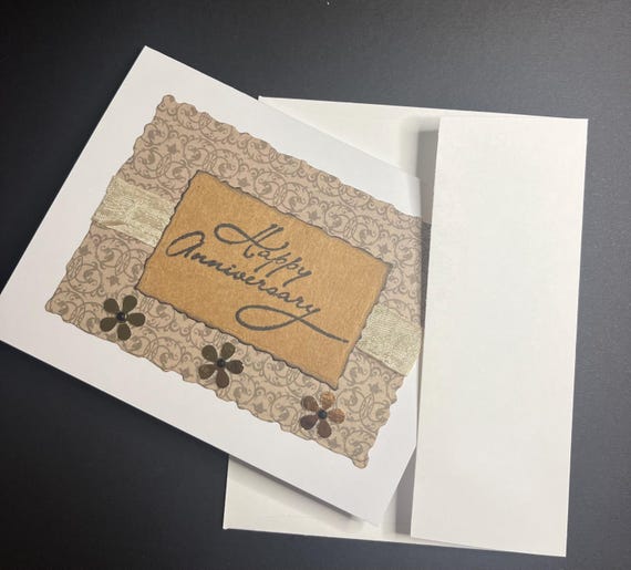 Happy Anniversary card, A2 size, brown and gold