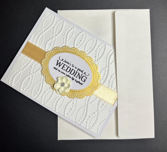 Wedding card , A2 size, gold and ivory