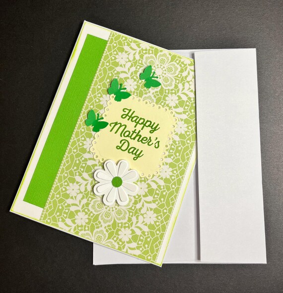 Happy Mother’s  Day card, A2 size, green floral paper