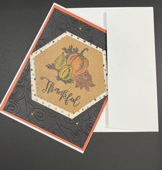 Thankful, thanksgiving card, black and burnt orange