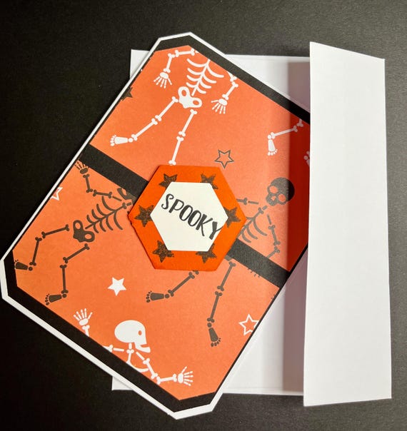Handmade Halloween card. A2 size,  SPOOKY, Skeletons