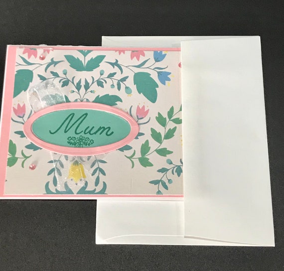Floral Mum Card: Pink & Green A2 Card with Envelope