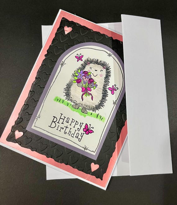 Happy Birthday, hedgehog with flowers