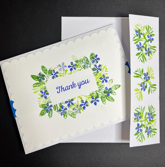 Thank you card , A2 size, greenery and floral, blueprint sketch