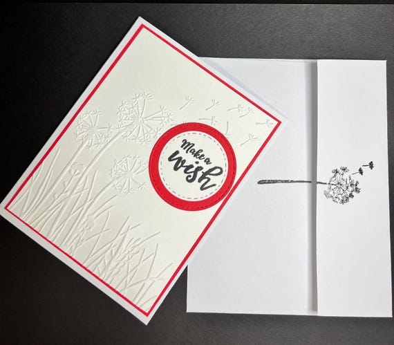 Handmade Birthday card, A2 size, Make A Wish, White and Red