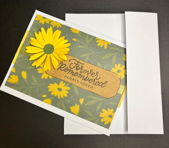 Handmade Sympathy card, A2 size, Forever Remembered Always Loved, Yellow Daisy