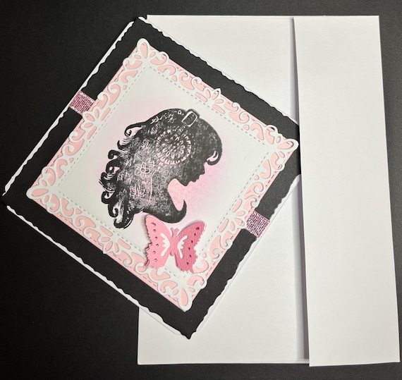 Handmade Your Choice for Occasion card, 5x5, a girl and a butterfly,pink