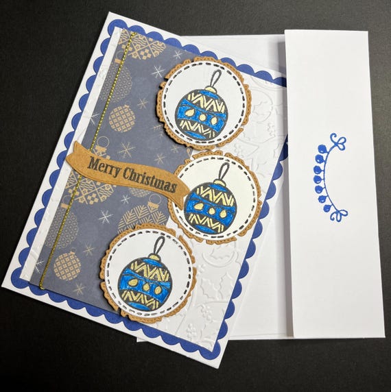 Handmade Christmas card,A2 size, Merry Christmas, navy blue and white