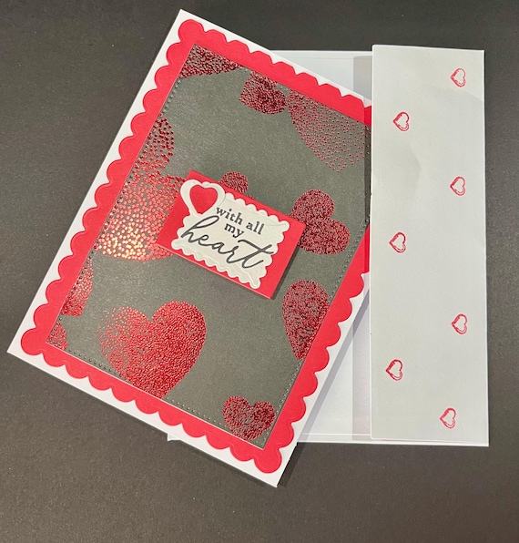 with all my heart card, A2 size card, black and red
