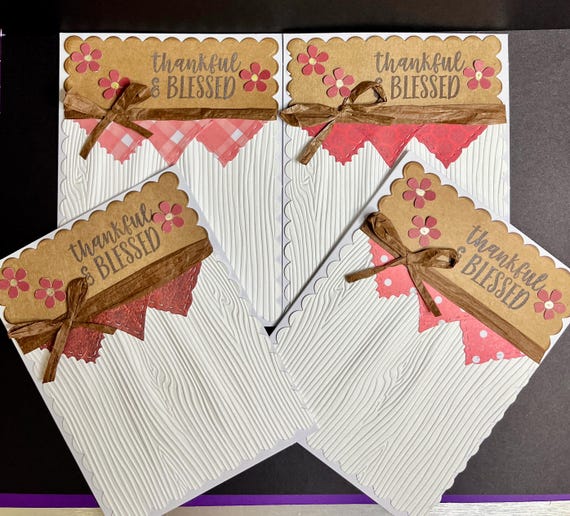 Handmade Thanksgiving cards, A2 size, set of 4, Thankful and Blessed