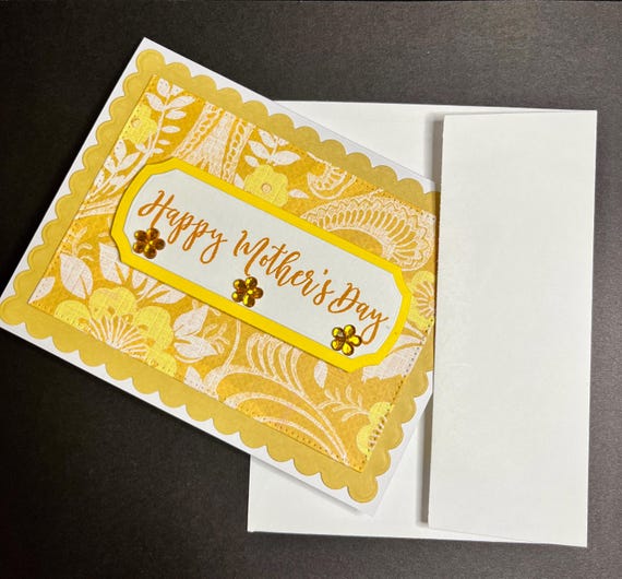 Happy Mother’s Day card, A2 Size, harvest yellow and floral