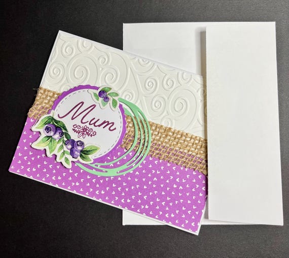 Happy Mother’s Day card, A2 size, Mum, Blueberries and purple