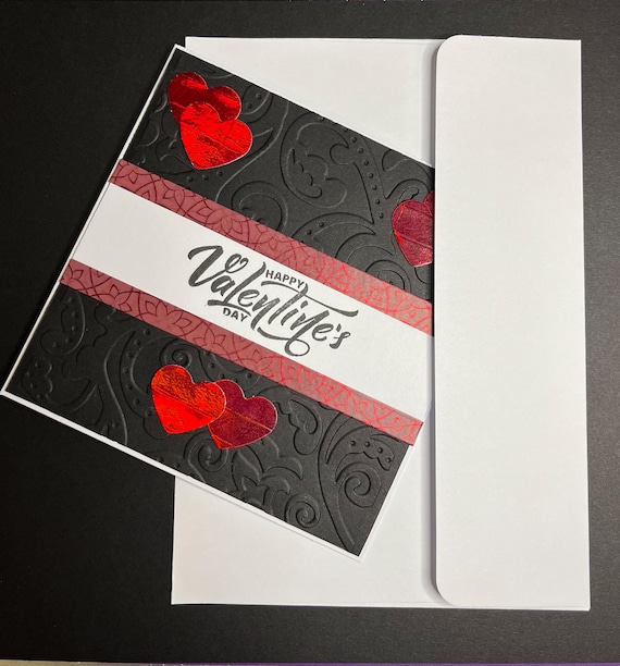 Happy Valentines Day card, 5x5, washi tape, black and red
