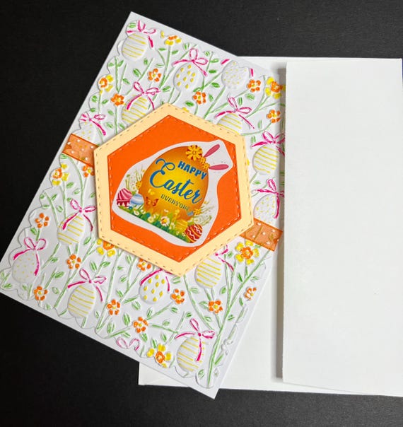Happy Easter card,A2 size, orange and peach