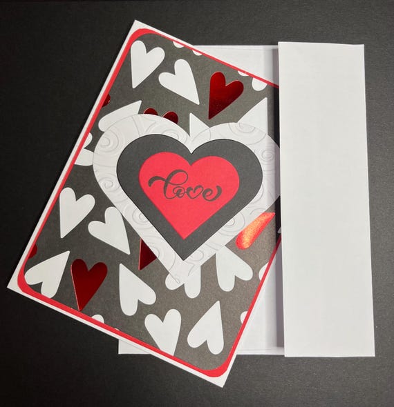 love card, A2 size, black, red, and white