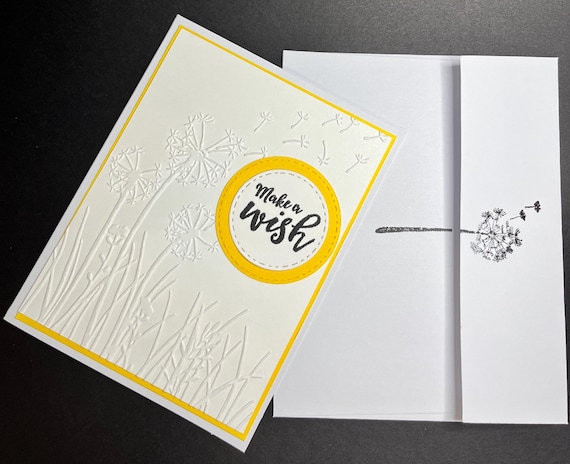Handmade Birthday card, A2 size, Make A Wish, White and Yellow
