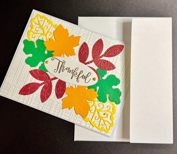 Handmade Thanksgiving card,A2 size, Thankful and Autumn leaves