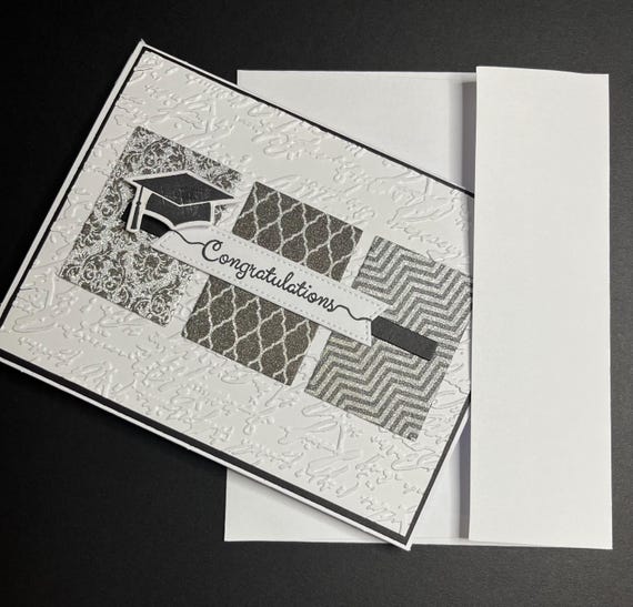 Congratulations card, A2 size graduation card, black and silver