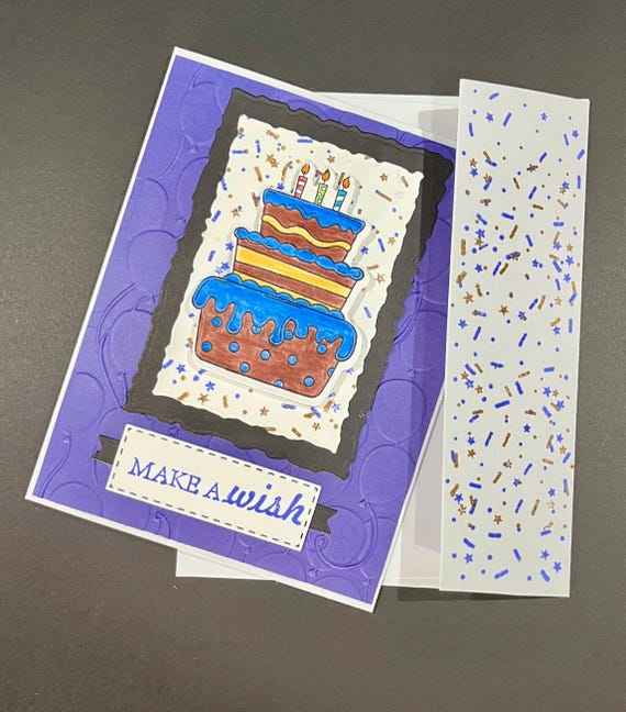 Make a Wish , birthday card, blue, three layer cake