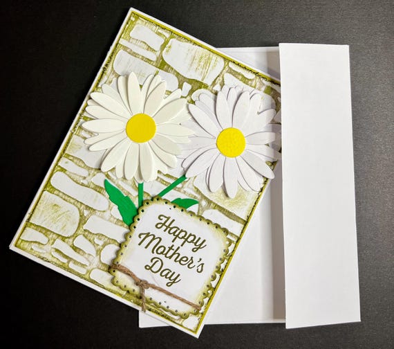 Happy Mother’s  Day card, A2 size, white daisies & stone wall