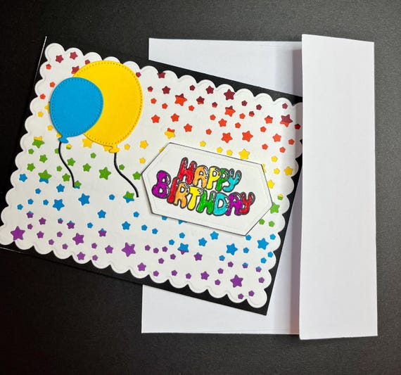 Handmade Birthday card, A2 Size, Happy Birthday, rainbow of colours and stars