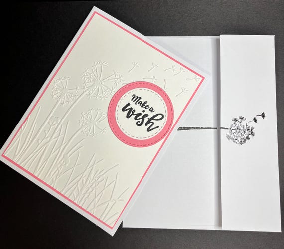 Handmade Birthday card, A2 size, Make A Wish, White and Pink