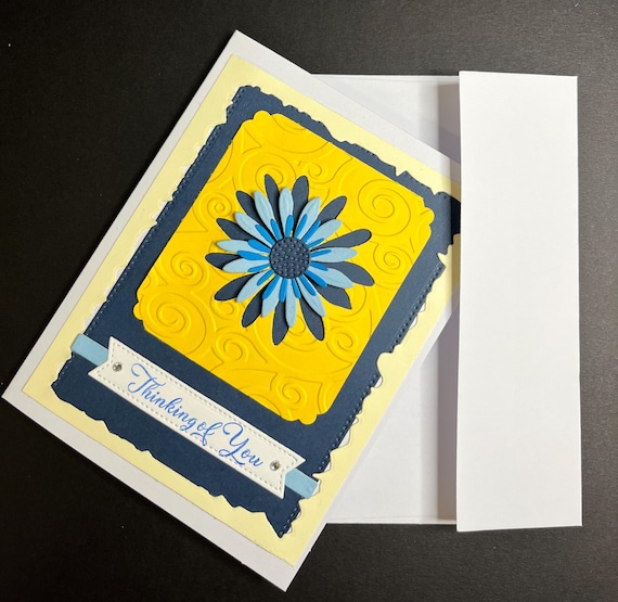 Handmade Sympathy card, A2 size, Thinking of You , blue daisy