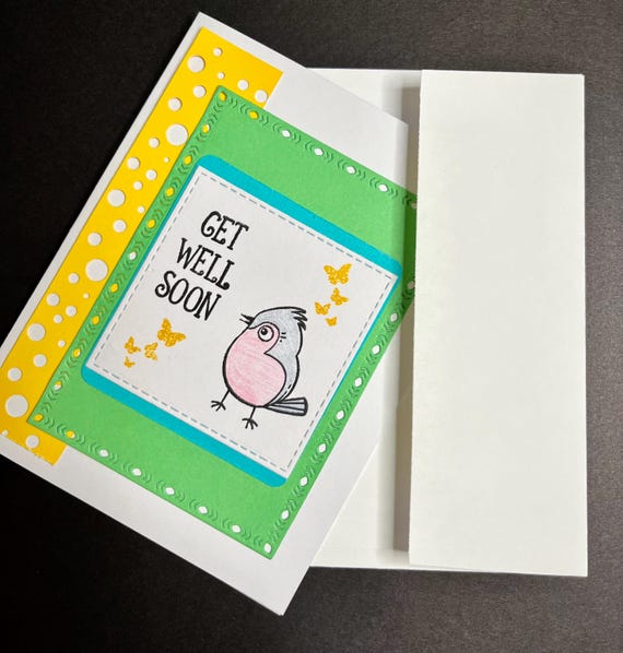 Get Well Soon card, A2 size, little bird and butterflies