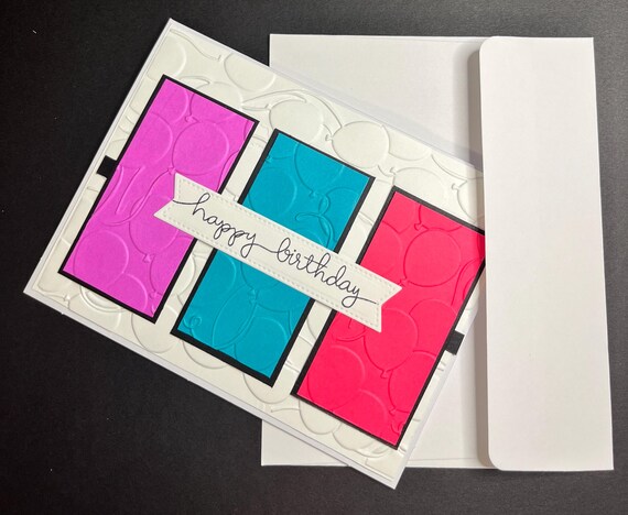 Handmade Birthday card, A2 size, happy birthday, 3D embossed balloons and vibrant colours