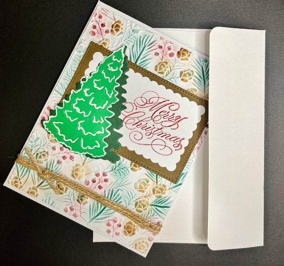 Handmade Christmas card, A2 size, Merry Christmas, Christmas pine