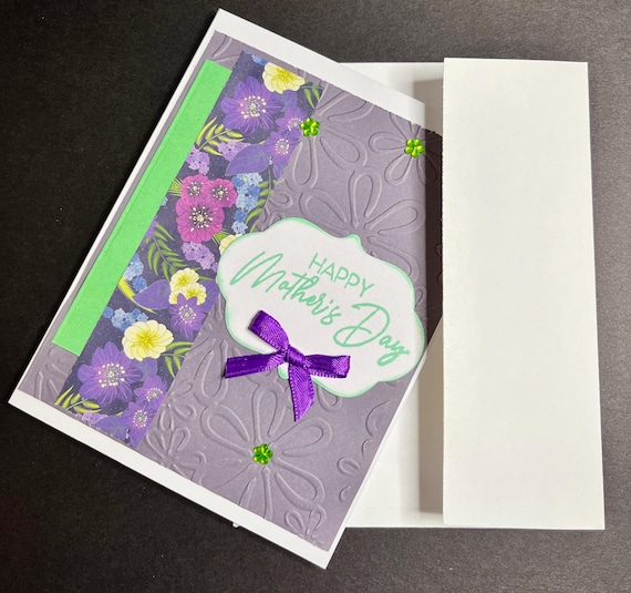 Happy Mother’s  Day card, A2 size, purple floral with green
