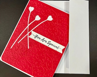 Handmade card,You Are Special card, A2 size, red and white