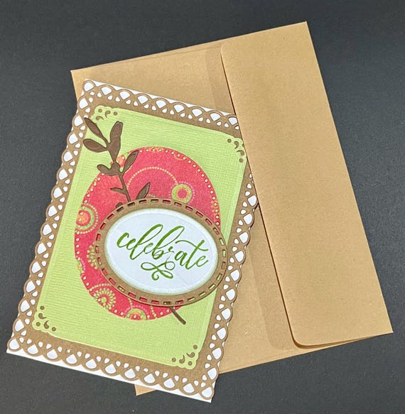 Handmade Celebrate Card: Scalloped Edge, Blank Inside