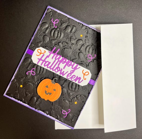 Halloween card,A2 size, Happy Halloween, purple and orange