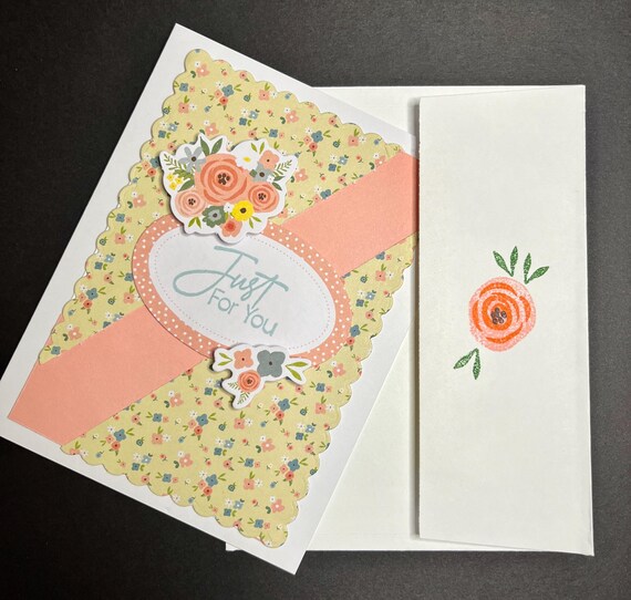 Just For You card, A2 size , tan floral paper